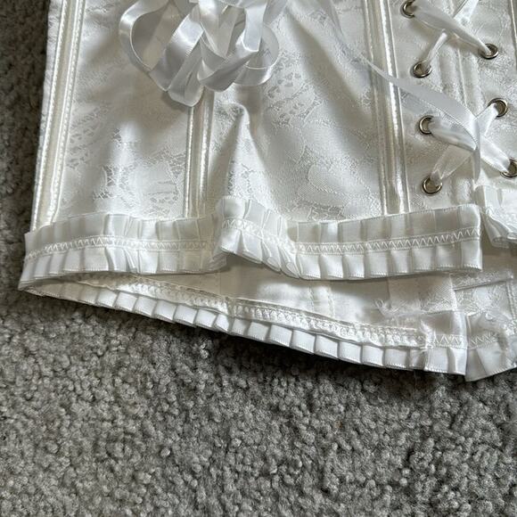 White on white brocade true corset lace up coquette western burlesque size XL - Picture 6 of 8
